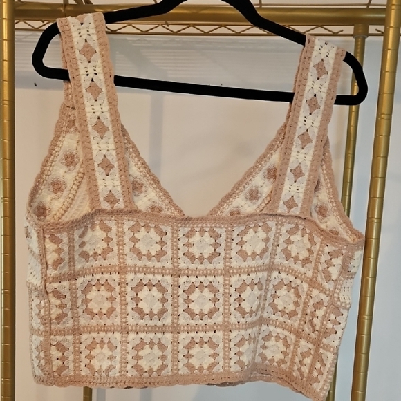 VENUS Tan and Cream Geometric Crop Tank Top & Knit Cardigan Set, Sz L, NWT - Picture 6 of 10